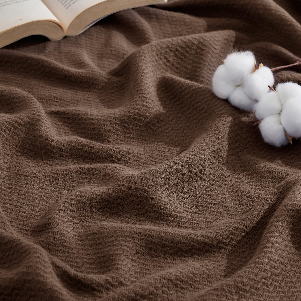 Bedsure 100% Cotton Blanket, Herringbone Weave, Twin-XL, Linen Beige
