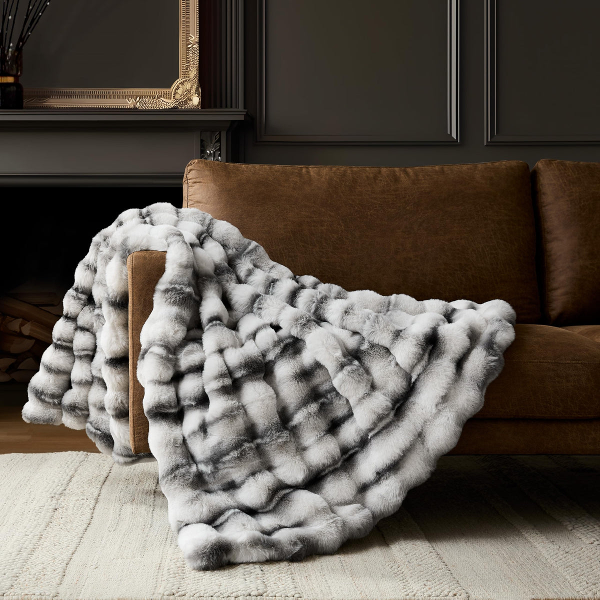 WDCOZY Cheetah Leopard Print Bubble Throw Blanket, Luxury Faux Rabbit Fur Mink Plush Throw for Couch, Sofa and Bed, Soft Fluffy Fuzzy Cozy Blanket for Women, 50x60 inches, Chocolate Brown, 950 GSM
