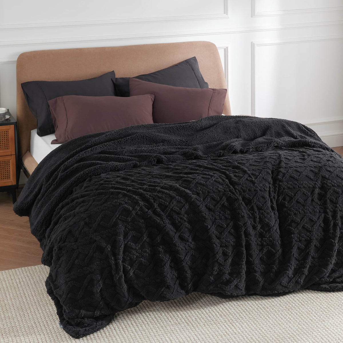 Bedsure Sherpa Fleece Blanket, Cable Jacquard Tufted, Warm, Throw, Grey