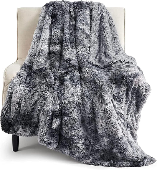 Bedsure Faux Fur Fluffy Fleece Sherpa Blanket Couch Throw Grey 50"x60"