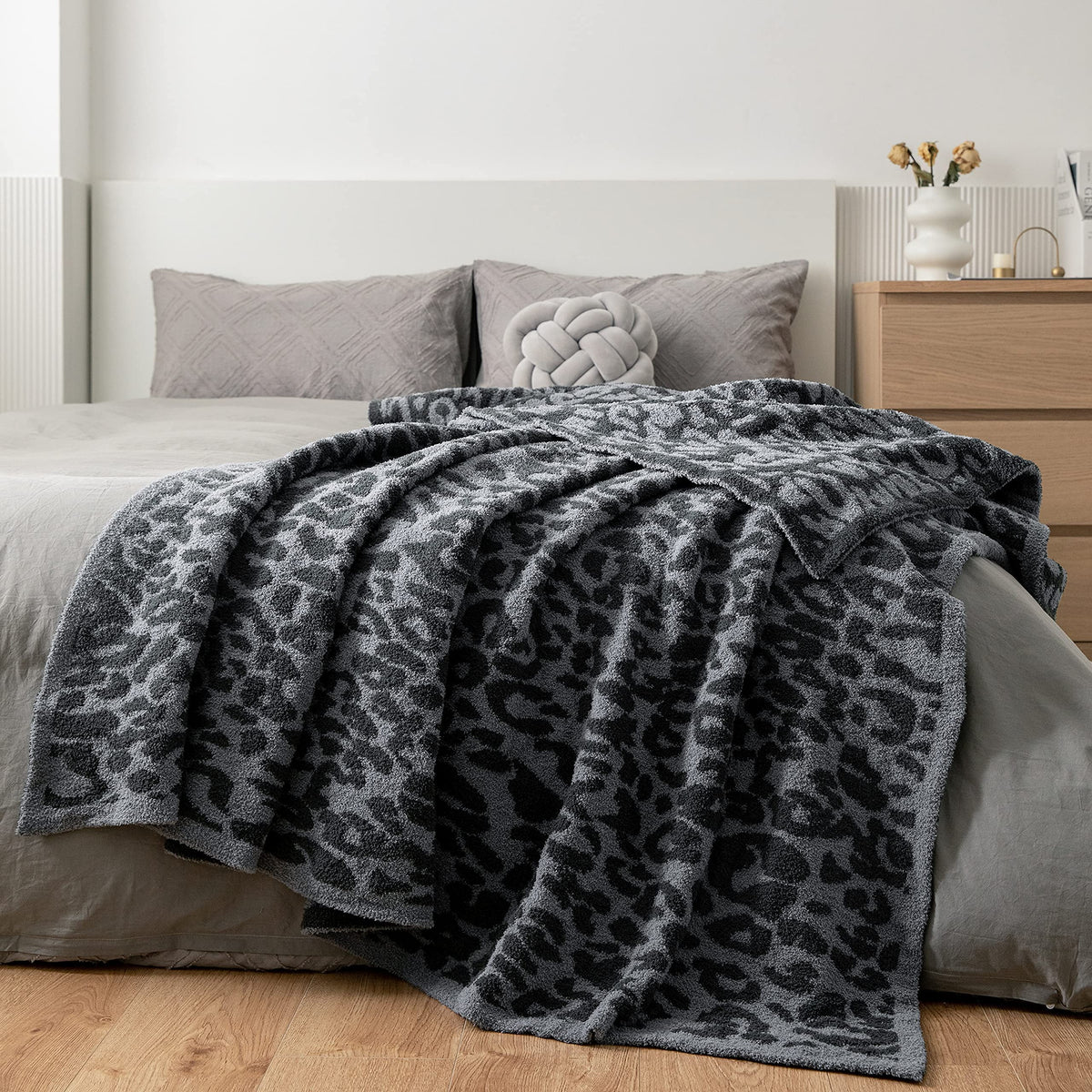 MH MYLUNE HOME Ultra Soft Leopard Throw Blanket Plush, Khaki, 50"x60"