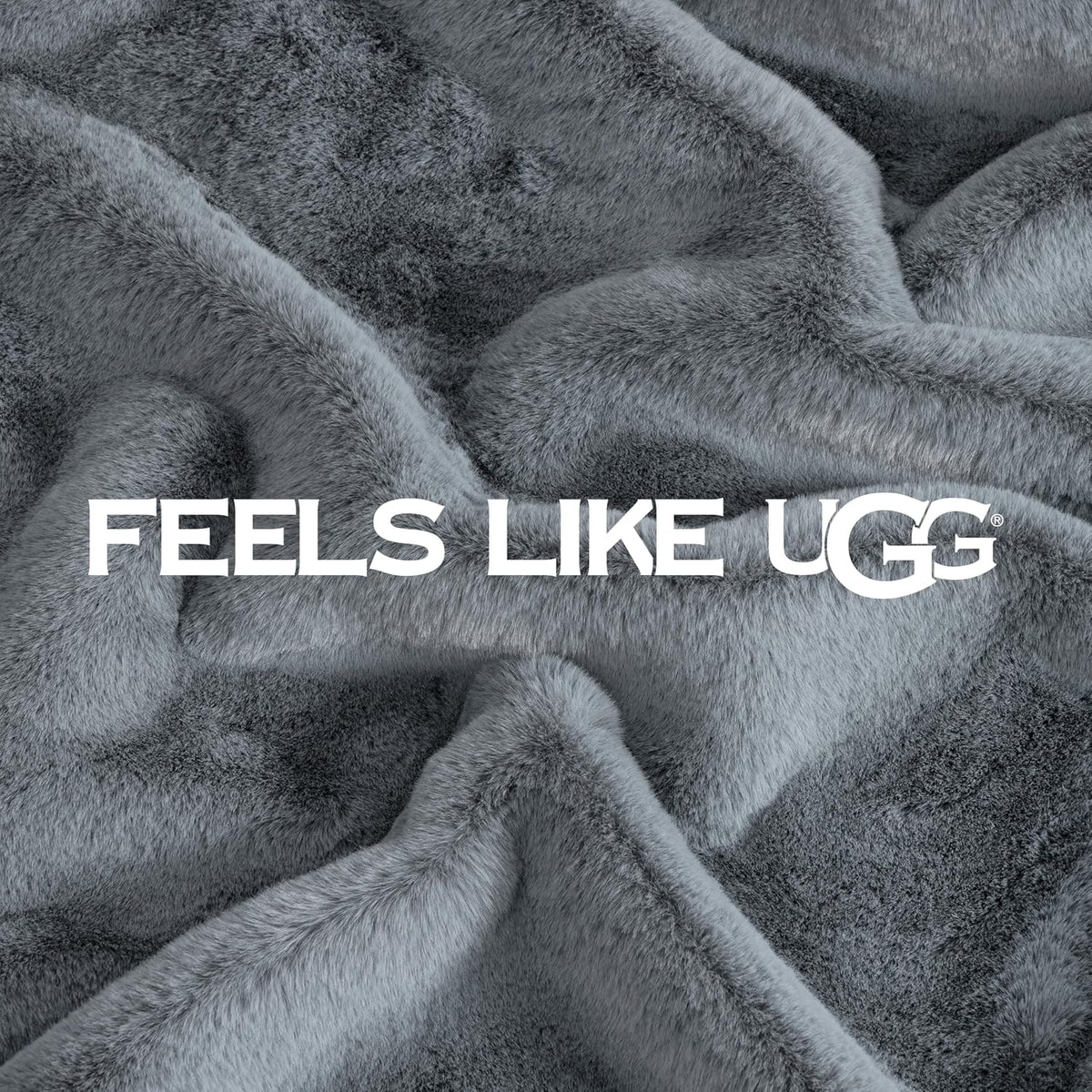 UGG Euphoria Throw Blanket, Plush Faux Fur Blanket, 50" x 70", Grey Blue