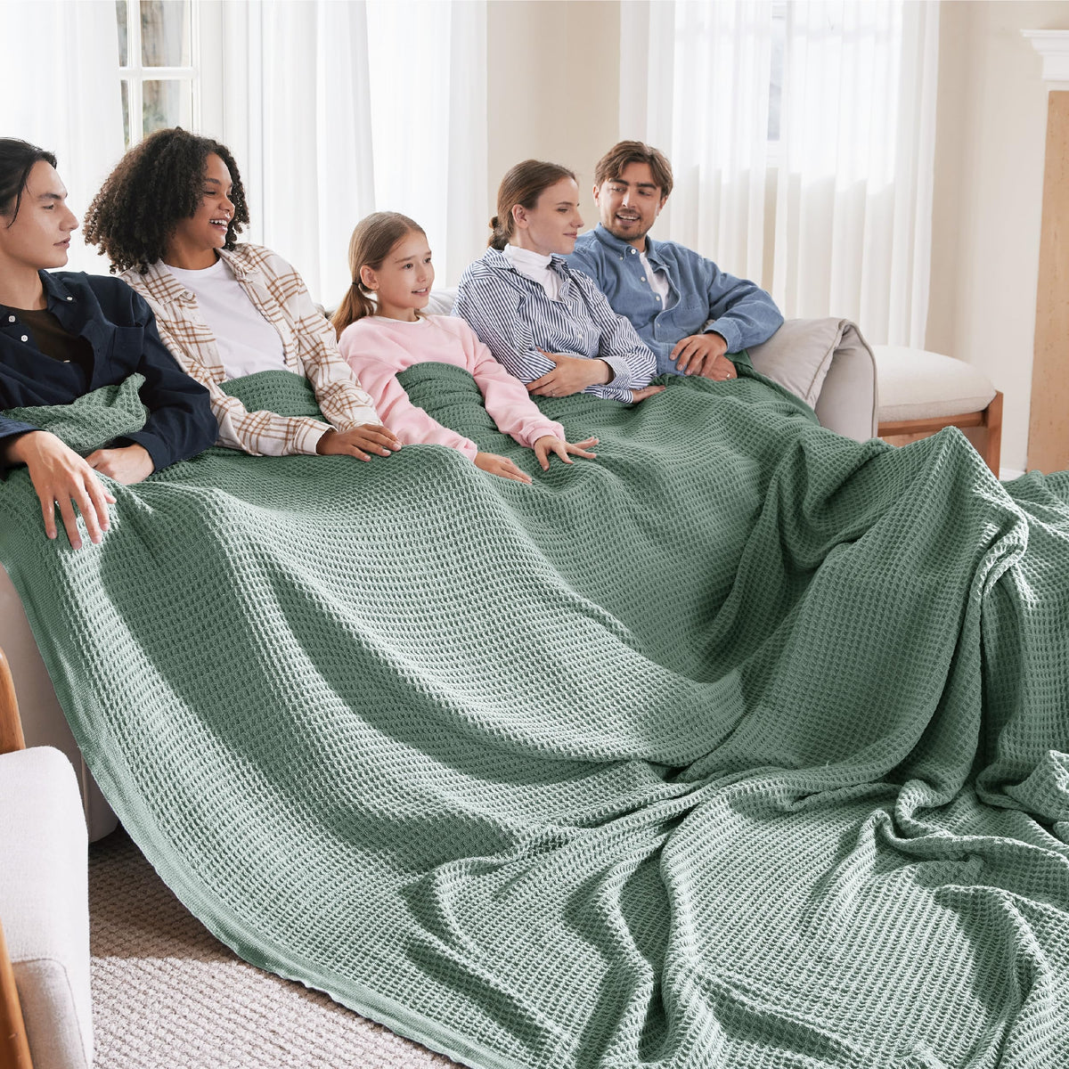 Bedsure 100% Cotton Throw Blanket for Couch, Waffle Weave, White, 50"x70"
