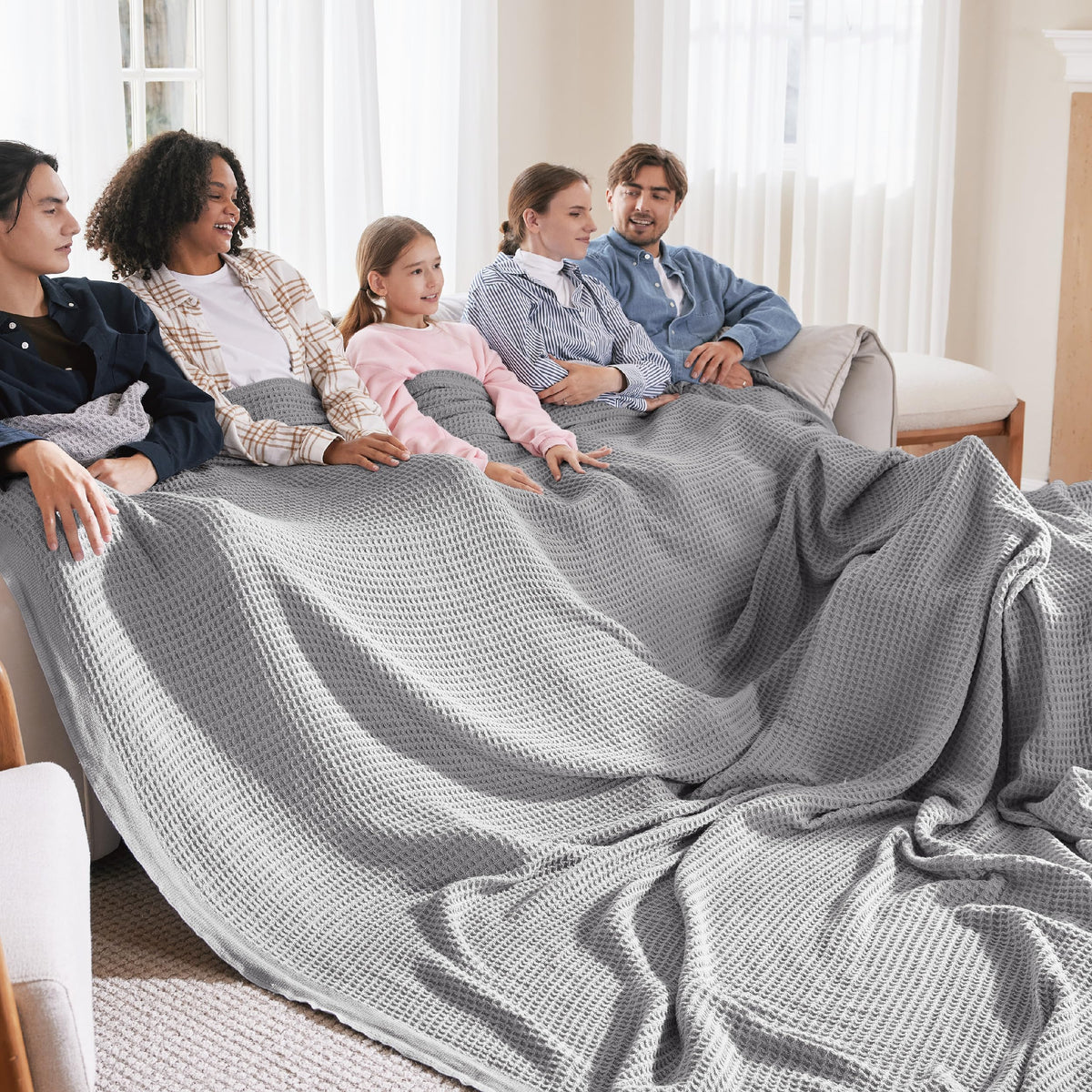 Bedsure 100% Cotton Throw Blanket for Couch, Waffle Weave, White, 50"x70"