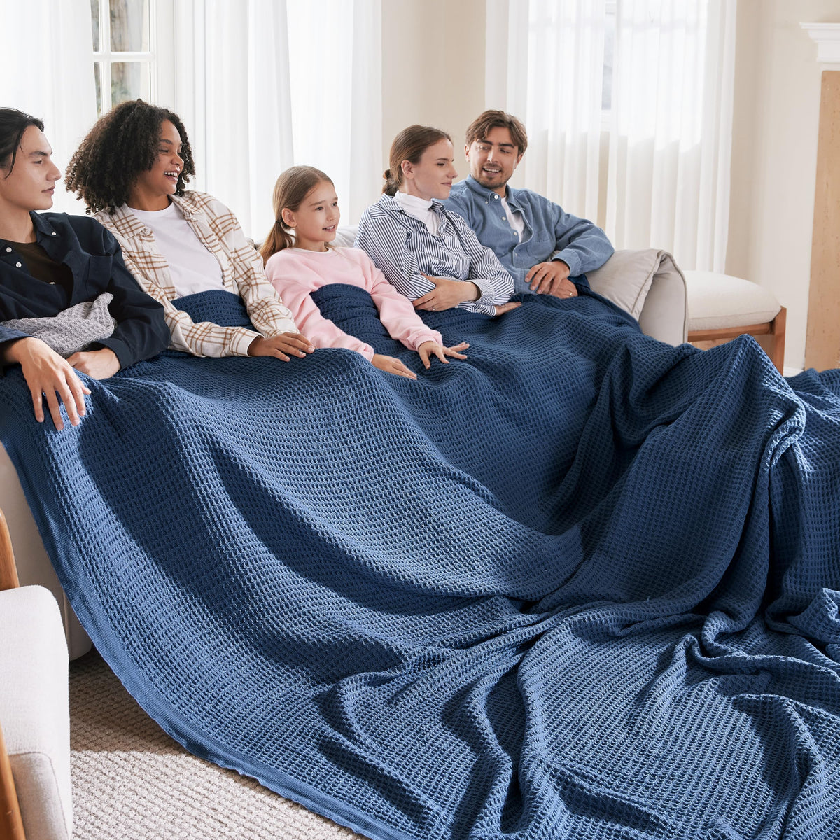 Bedsure 100% Cotton Throw Blanket for Couch, Waffle Weave, White, 50"x70"