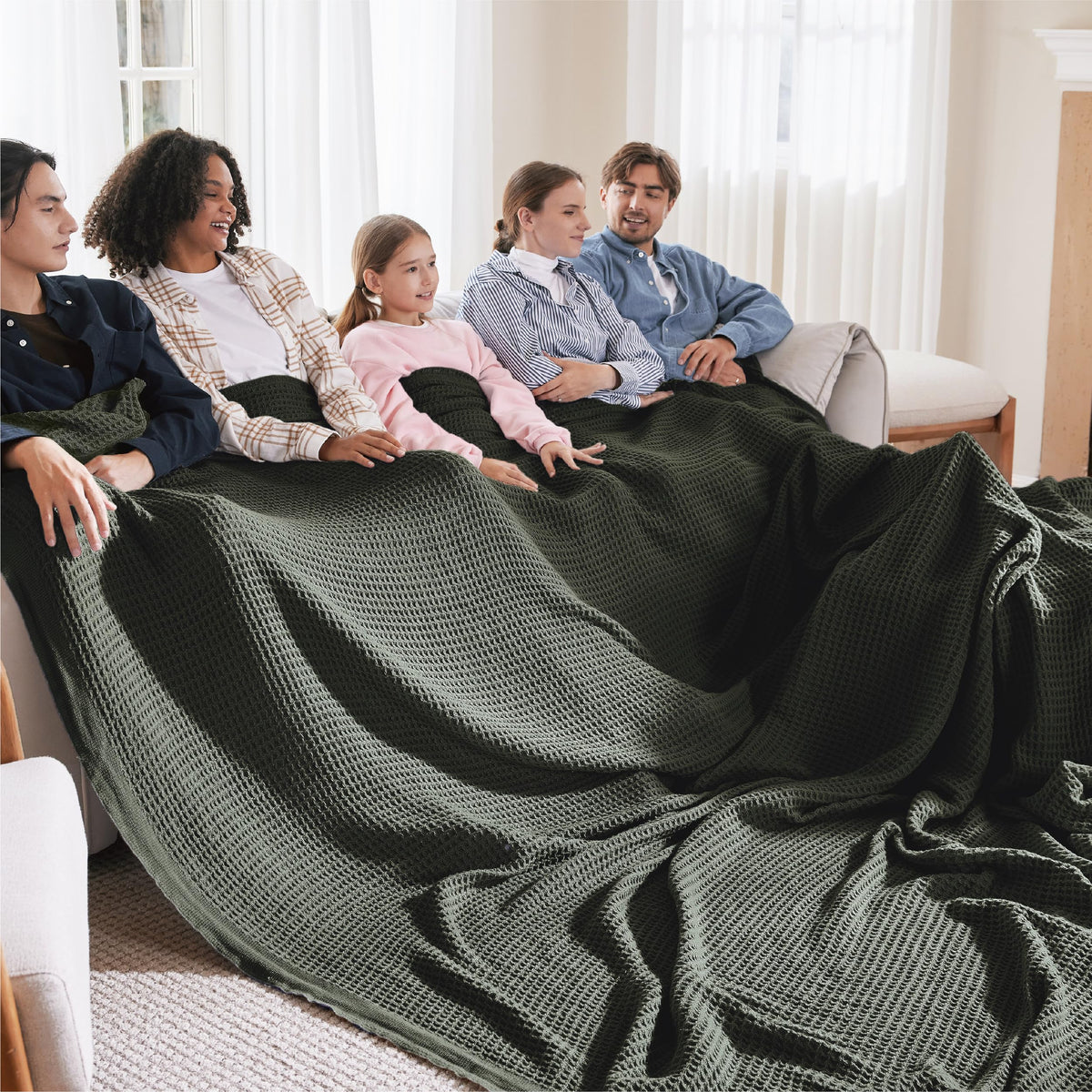 Bedsure 100% Cotton Throw Blanket for Couch, Waffle Weave, White, 50"x70"