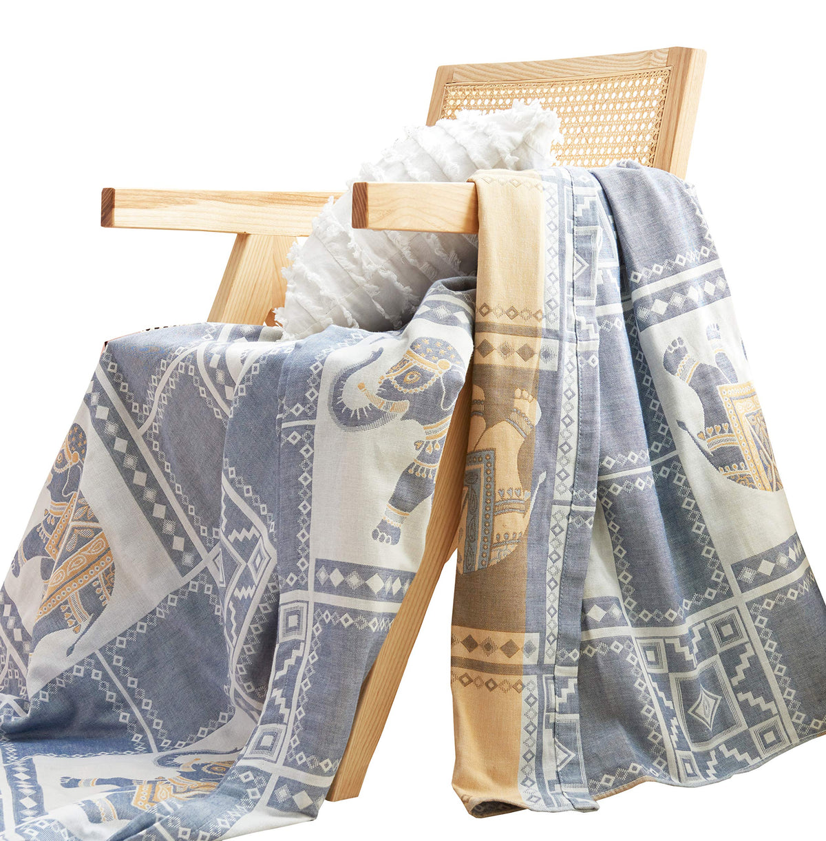 MEJU Indian Boho Muslin Lightweight Summer Blanket for Bed Sofa Couch, 100% Combed Cotton 3 Layer Soft Warm Quick Dry Throw Blanket Bed Coverlet Sheet (Boho, Twin 60 in X 80 in